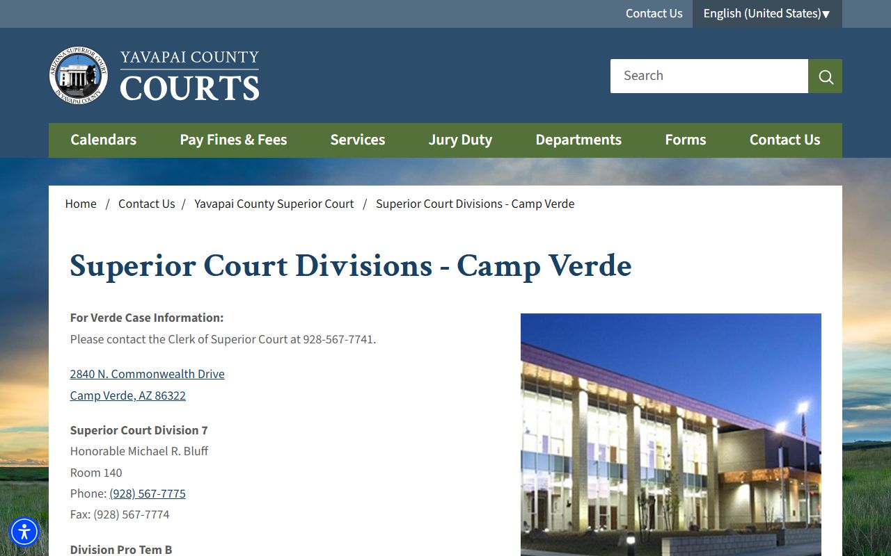 Camp Verde Superior Court contact block for Yavapai County Court records