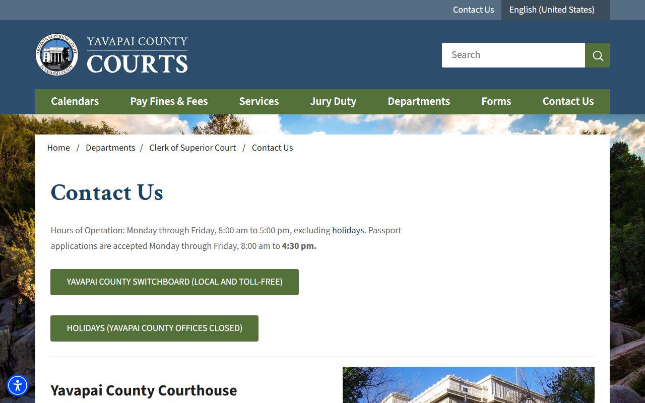 Yavapai County Clerk contact directory with desk-by-desk phone list