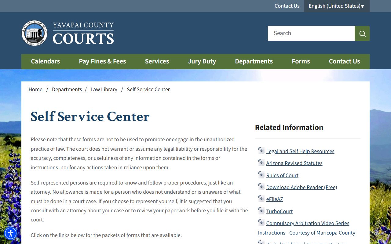 Yavapai County Self-Service Center forms and Divorce 101 details