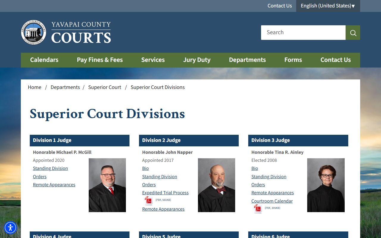 Yavapai County Superior Court divisions and judges used for docket lookups