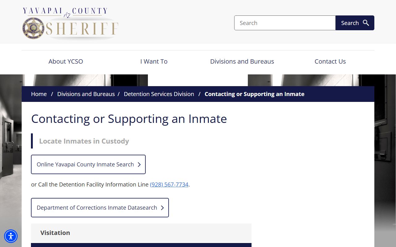 Yavapai County YCSO Contacting or Supporting an Inmate page