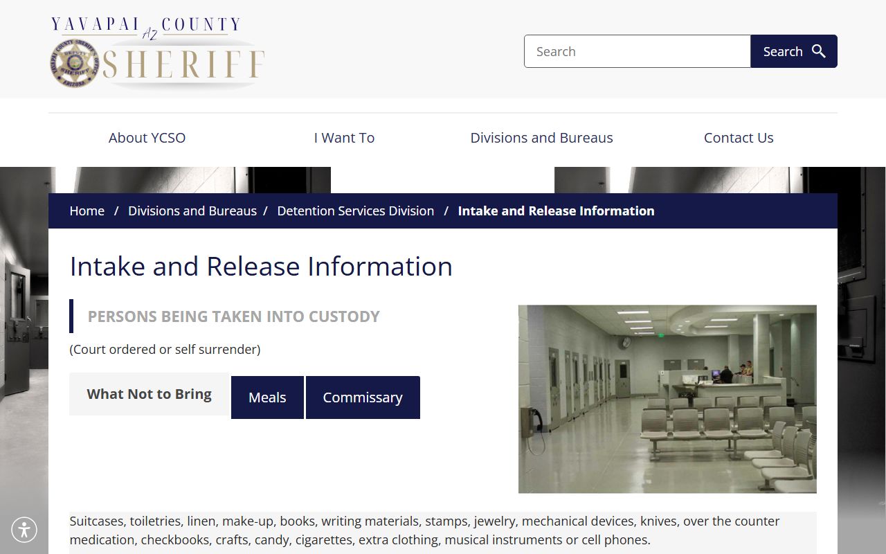 Yavapai County YCSO Intake and Release information for inmates