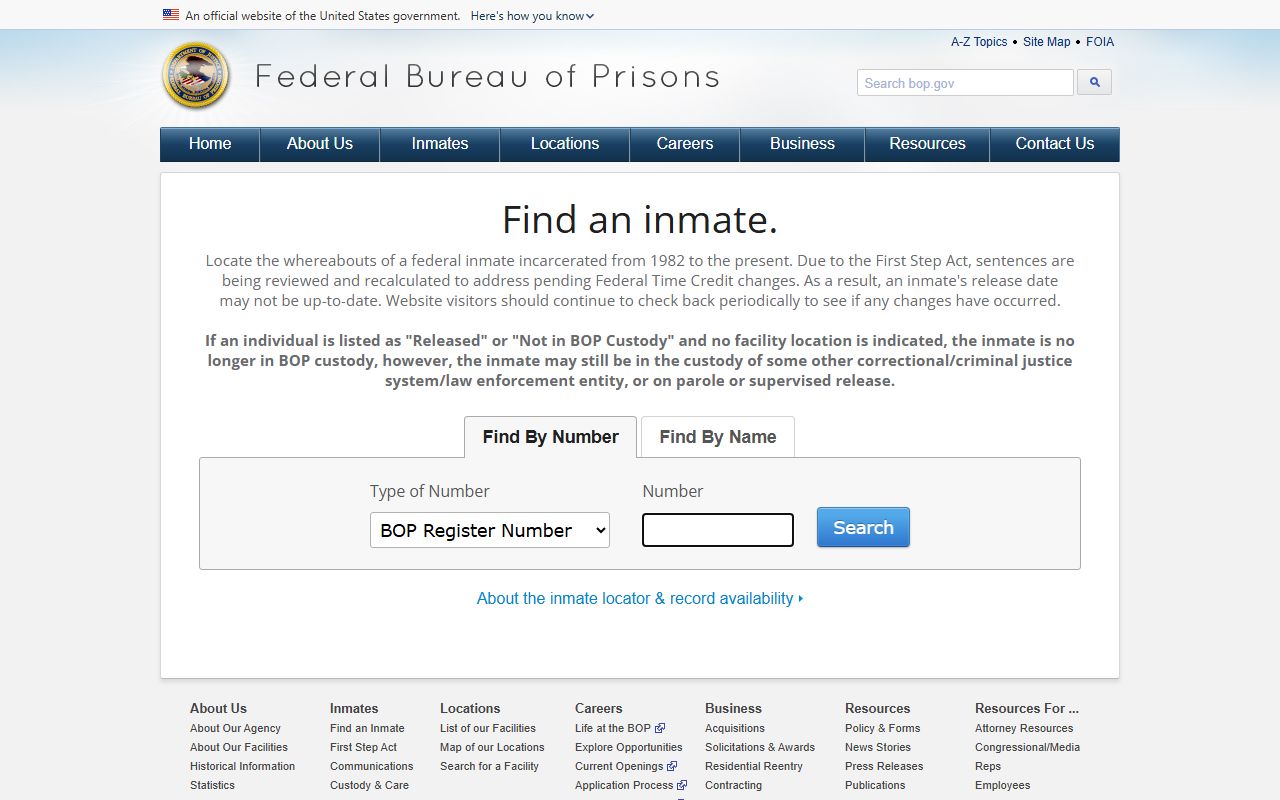Federal Bureau of Prisons Inmate Locator used for Yavapai County released federal inmates