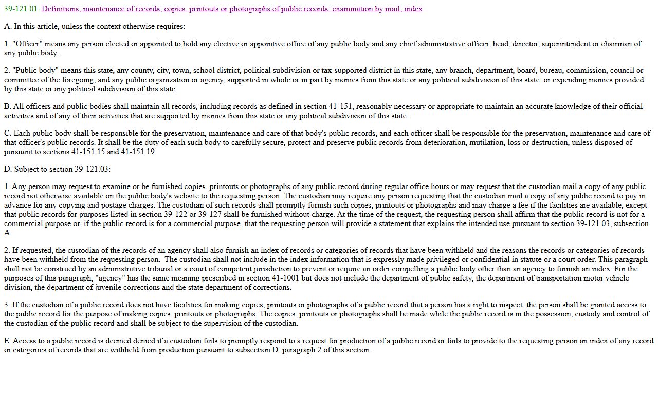 Yavapai County public records A.R.S. § 39-121.01 officer and public body